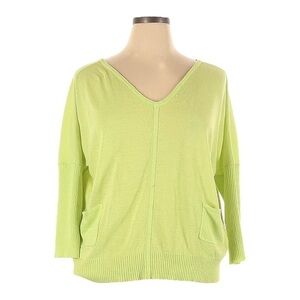 Soft Surroundings Lemon Lime Oversized Button Back V-Neck Sweater Women’s XL